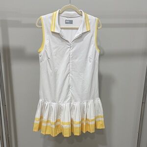 Beach Riot Bria white & yellow stripe mini tennis dress w/ shorts & pockets sz M